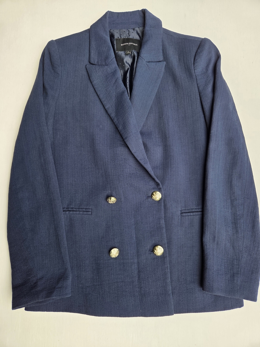 Banana Republic Womens Navy Double Breasted Blazer Cotton Linen Blend Size-2